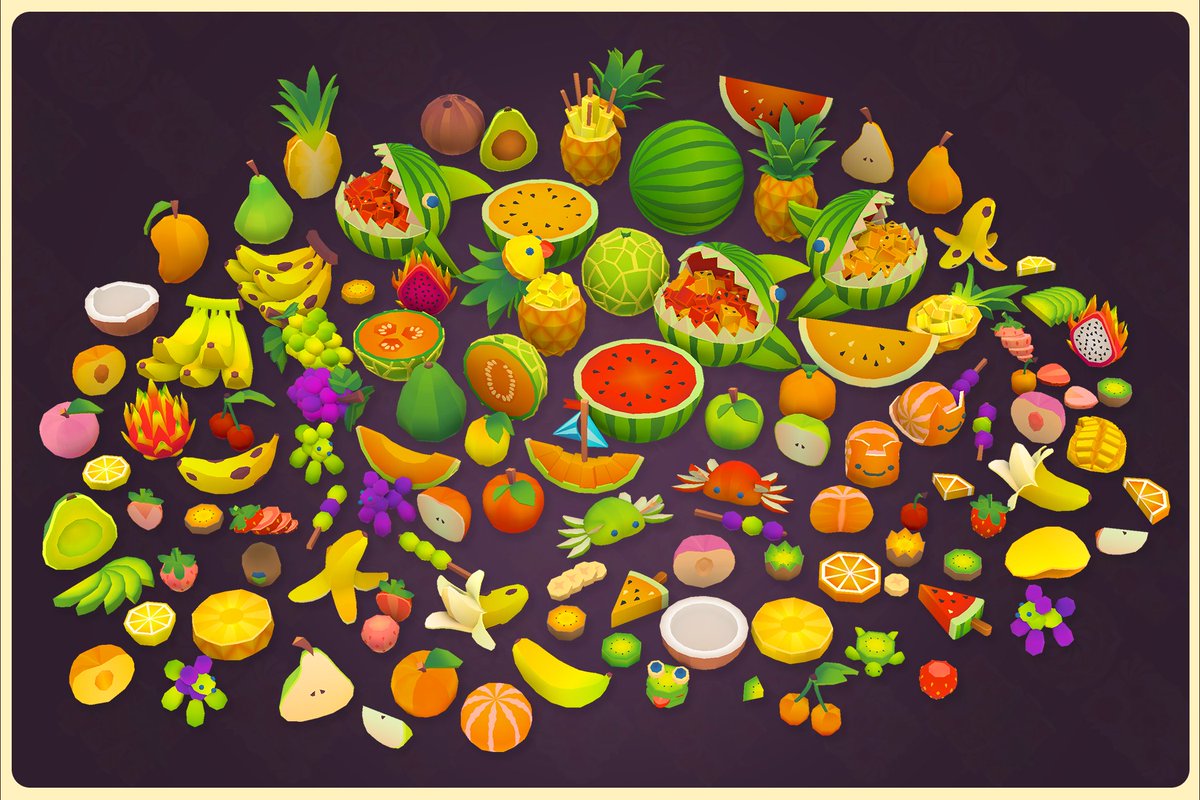 DearMousey's tweet photo. A little overview of all the fruits I modeled for my upcoming stylized fruit pack. Coming soon!
#GameAssets #LowPoly https://t.co/fE9VIz3hKT