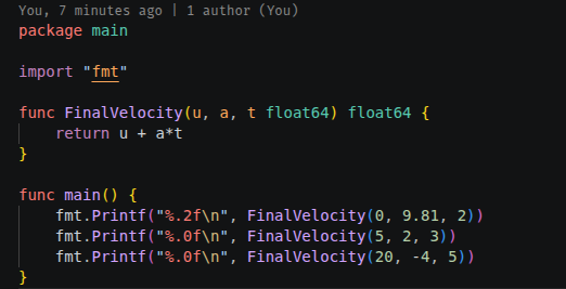 carrotdev_'s tweet photo. TIL (physics in Go): v = u + a·t — final velocity under constant acceleration. The neat part: make a negative and the same formula models braking. FinalVelocity(20, -4, 5) = 0,an object decelerating to a perfect stop. No special cases, just honest arithmetic.
#golang https://t.co/RUOyC4mcx6