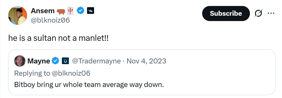 cfm_sol's tweet photo. $sultan 568k dyor

Bm5hU3iYP9syzZHte1Ubv5GjSkMjFsCqaVyWcBdpump 

okx wallet:https://t.co/zmlaXJDgSh

It originated from a tweet 3 years ago: Ansem responded to someone mocking BitBoy for being short, calling him a "manlet" who dragged down the team's average. Ansem countered by saying "he's a sultan, not a manlet."

"Sultan of Solana" was the title BitBoy gave himself after leaving the BitBoy Crypto brand in 2023, representing his image as a "ruler" in the Solana ecosystem, contrasting with Ansem's frequent "manlet" jokes

The token narrative was decent. Unfortunately, at the time, a bunch of tokens with the same narrative popped up, and I bought the wrong one. I did not buy this one🥲

The above content is entirely my personal understanding and analysis (dyor). If you have other opinions, feel free to discuss them in the comments