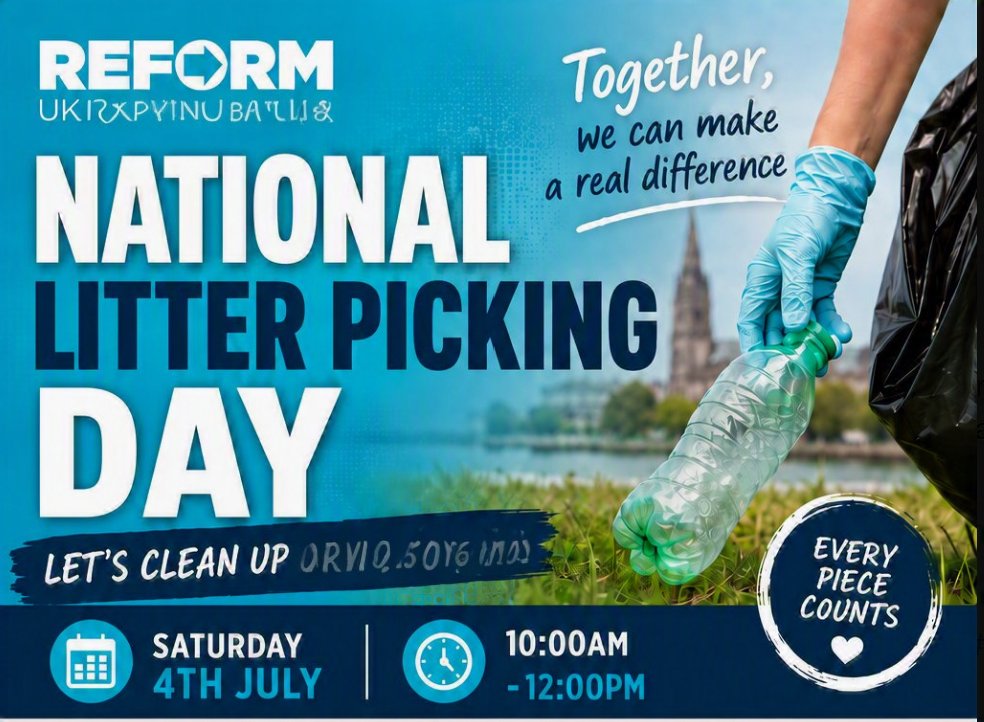 MittensOff's tweet photo. It’s #ReformUK National Clean Up day has anyone ever seen Nigel Farage doing a litter pick in Clacton? https://t.co/MOmogwahet