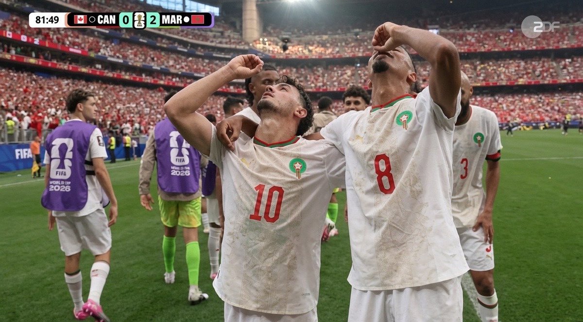 ivarmm's tweet photo. منتخب المغرب يتأهل إلى ربع نهائي كأس العالم 2026 - دور الـ 8 بعد فوزه على كندا بثلاثة أهداف دون رد، ويقصي أحد مستضيفي المونديال ❤️🇲🇦☕ https://t.co/YKx9PnPA7Y
