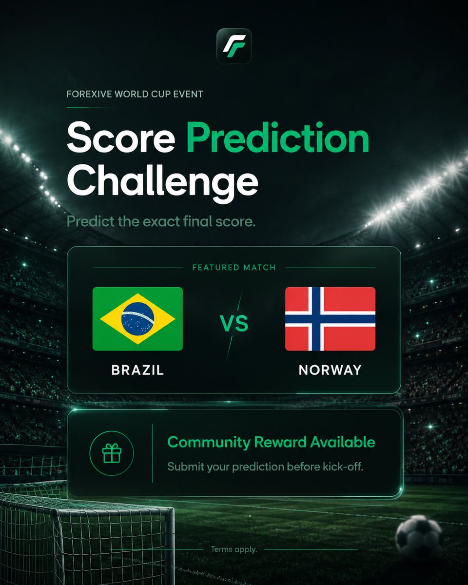 forexive's tweet photo. 🇧🇷 Brazil vs Norway 🇳🇴

We’re giving away 1x Free $50,000 2-Step Funded Account to a lucky winner!

All you have to do is drop the correct score below.

Good Luck! https://t.co/IyEtbVe13V