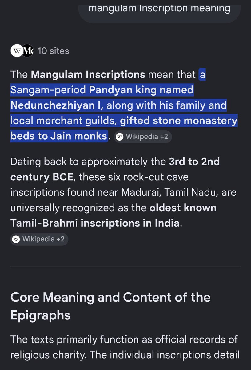 Thought_Wander's tweet photo. @wittyhumour1 @Konga_Slayer Are you dumb? This Inscription was made by pandiyan nedunchezhiyan king for a jain monk. It clearly mentions. This is Tamil. Every tamil can read and understand. Do you even know Tamil brahmi predates ashoka brahmi? Basically ashoka adopted tamil brahmi to make ashoka Brahmi. https://t.co/PlL75sHvH7
