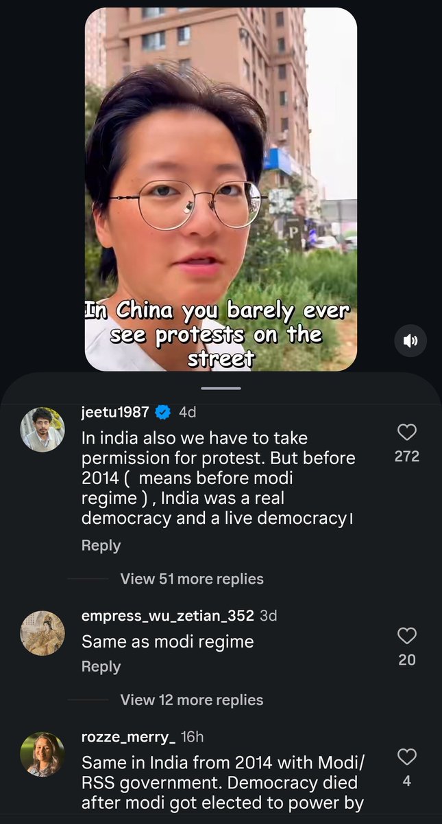 Rayraybom76's tweet photo. A Chinese vlogger says they have 0 concept of protests in China

Look at what these R*tard indians are doing below https://t.co/vovik19INO