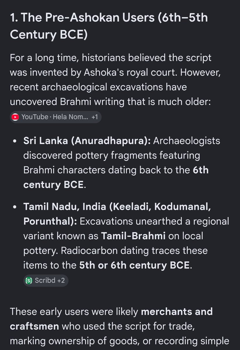 Thought_Wander's tweet photo. @wittyhumour1 @Konga_Slayer It's so evident you think from your ass..let me clarify you, Tamil brahmi is Tamizhi. Ashoka used it to write prakrit. Tamil brahmi is 595 BCE old Ashoka Brahmi is 250 BCE.  Brahmi is the a script used in TN and SL 300 years before north started using it. https://t.co/3LdxMuM33u