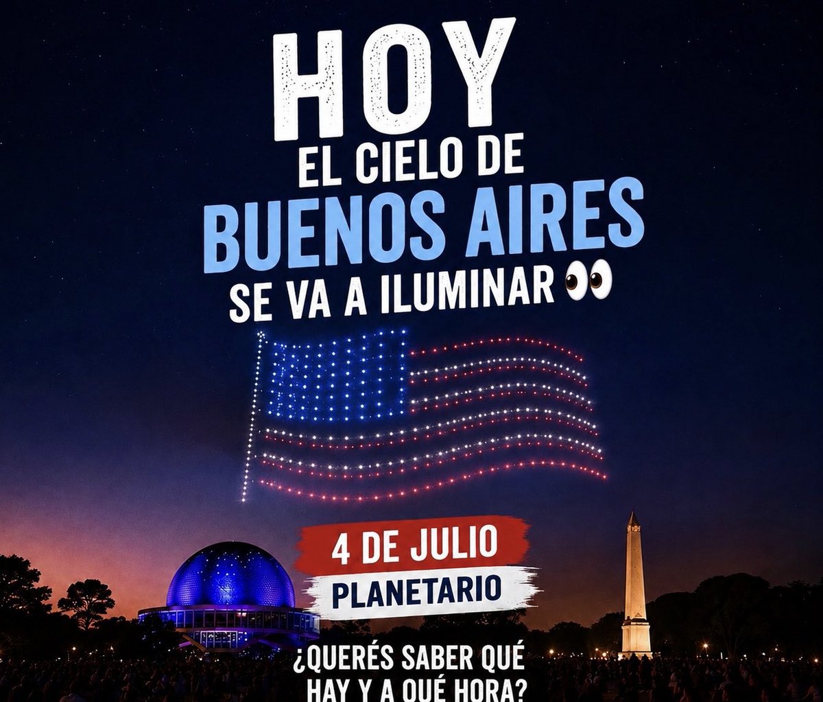 unpocotendencia's tweet photo. “Planetario”
Porque hoy se celebra ahí los 250 años de la independencia de Estados Unidos con música en vivo, puestos gastronómicos y show de drones. https://t.co/ihnIryLtWJ
