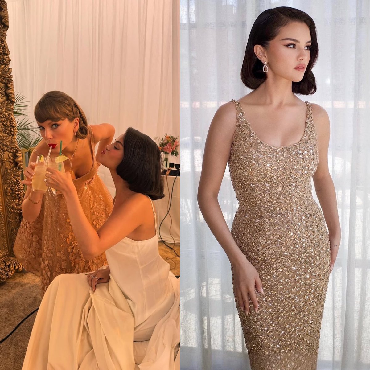 SGchartupdate's tweet photo. Taylor Swift and Selena Gomez wore black to each other’s wedding rehearsals and gold to their actual wedding 🥺 https://t.co/GP3G9MXSiV