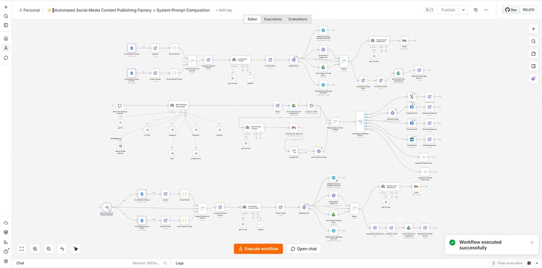 Shojib2791's tweet photo. 🚀 Built an AI Social Media Publishing System with n8n + OpenAI.

✅ AI content generation ✅ Approval workflow ✅ Auto-post to Facebook, Instagram &amp; LinkedIn ✅ Drive backup + notifications
One workflow. Zero manual posting. 🤖
#AIAutomation #n8n #OpenAI #SocialMediaAutomation https://t.co/NNL0ZFbRtI