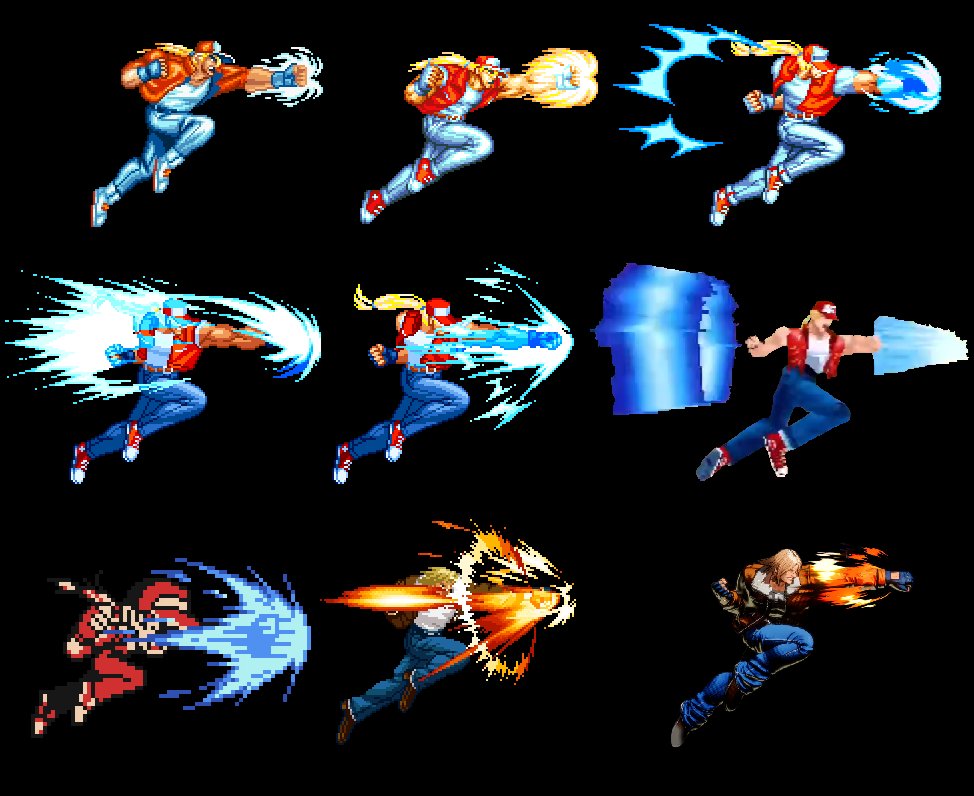 GohBilly1's tweet photo. The evolution of Terry's burn knuckle maneuver in the Fatal Fury games. https://t.co/QO5EGPR74i