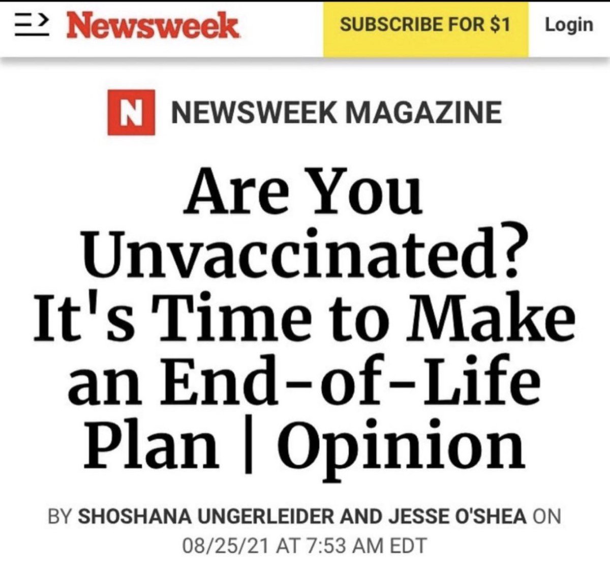 BGatesIsaPyscho's tweet photo. Are you Vaccinated?  
It’s time to make an End-of-Life Plan. https://t.co/CMjDPj3Po9