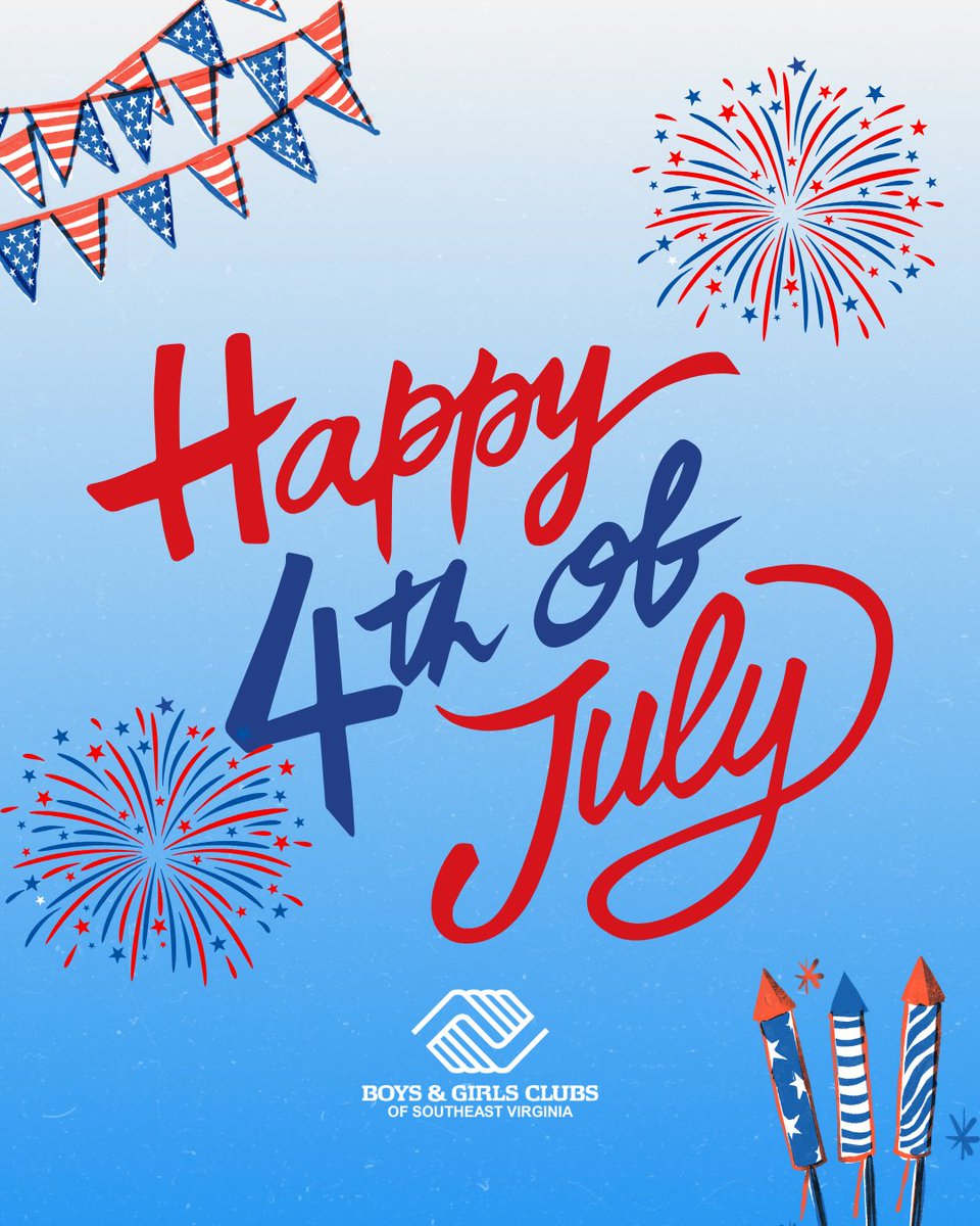 BGClubSeva's tweet photo. Happy Fourth of July from all of us at Boys &amp; Girls Clubs of Southeast Virginia! We’re grateful for the freedom to learn, grow, and dream big and for the amazing community that helps make great futures possible. Have a safe and happy holiday! https://t.co/nhnLecKjua