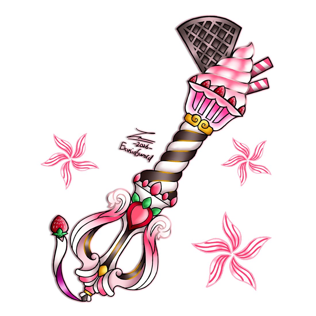 INazeerudin's tweet photo. 'Sweet Swirl'
A Keyblade with strawberry sundae motif.
#kingdomhearts #keyblade https://t.co/aQF9XLNtUR