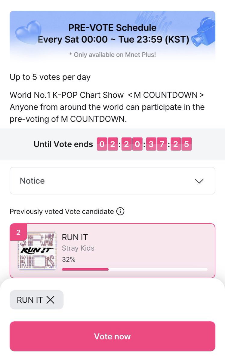 skz_voteystream's tweet photo. 📣 MNET+
PRE-VOTE | MCOUNTDOWN 
⌛: 07.07 23:59 kst
🔒: 1° lugar 
representativo de app
▶️: 2° lugar (32%)
🥇: win
 
Quedan 2 días para poder llegar al primer puesto en la pre votación, pueden votar máximo 5 veces por día (en cada dispositivo y cuenta diferente)

⛓️‍💥 TUTORIAL  👇
https://t.co/DM5LSSvaDU

~ 🦔
#StrayKids #스트레이키즈 #スキズ @Stray_Kids