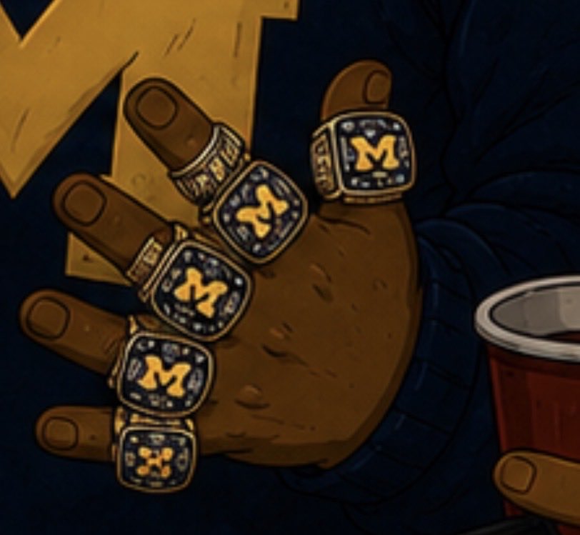 CoachBooneCFB's tweet photo. @Daleague26 Dixie shows those rings to strangers like they’re baby pictures. Prolly would wear them Michigan rings to a funeral if he thought somebody would notice. https://t.co/9Yn4ldEjfL