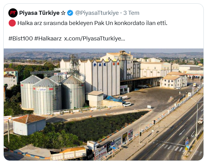 vsETCETERA's tweet photo. "Pakun halka arz için SPK’ya başvurdu...
Halka arz geliriyle yatırım yapacak..."
Haberin tarihi 7 Ekim 2024...
Devamı da şöyleydi:
"#Pakun....
Toplam 40 milyon TL nominal değerli paylar
talep toplama yöntemiyle satışa sunulacak.
Halka arz edilecek payların
yüzde 50'sinin yurt içi bireysel yatırımcılara....
yüzde 37.5'inin yurt içi kurumsal yatırımcılara
yüzde 12.5'inin de yurt dışı kurumsal yatırımcılara tahsis edilmesi...."
Yönetim açıklama da yapmıştı...
"Un sanayindeki 51 yıllık deneyimimizle geldiğimiz bu noktada halkımızı da şirketimize ortak etmekten büyük mutluluk duyacağız..."
Yıllık yaklaşık 331 bin 245 ton buğday kırma kapasitesi
Üretimin yüzde 67'si 50'den fazla ülkeye ihraç...
yüzde 33'ü iç pazar...
TİM verilerine göre
2023 yılında 55.7 milyon dolarlık ihracat...
En çok ihracat gerçekleştiren 1000 şirket arasında...
Ayrıca Fortune 500 Türkiye 2003 listesinde...
idi...
...
Pak Un
Mali sıkıntılar nedeniyle konkordato talebinde bulundu...
Halka arz süreci devam ederken yapılan başvuru sermaye piyasalarında dikkat çeken gelişmelerden biri oldu...
.....
Borsa...
Sadece yükselen hisselerin olduğu bir yer değildir...
Aynı zamanda...
Riskin de ortak edildiği bir yerdir.
Halka arz...
Tek başına güvence değildir...
İyi bir şirket de olabilir...
Zor günler yaşayan bir şirket de...
Bu yüzden...
Ben hiçbir halka arza...
"Kaç tavan yapar...?"
diye bakmam...
Önce şuna bakarım...
"Ortak olduğum şirketin karakteri nasıl...?"
Patronu...
Finansalları...
Borç yapısı...
Faaliyet alanı...
Rekabet gücü...
Kurumsal yönetimi...
Çünkü...
Tavanlar bazen birkaç gün sürer...
Ama...
Şirketin karakteri yıllarca seninle yürür...
"Kaç tavan....?"
ya da...
"Nasıl bir şirkete ortak oluyorum...?"
Bu bakış...
Halka arz süreçlerinde finansal sağlamlığın
ve risk analizinin ne kadar önemli olduğunu
göstermeye yetiyor mu..?
Bana yetiyor...
Bu tarz notlar da zaten kendim içindir...
YTD