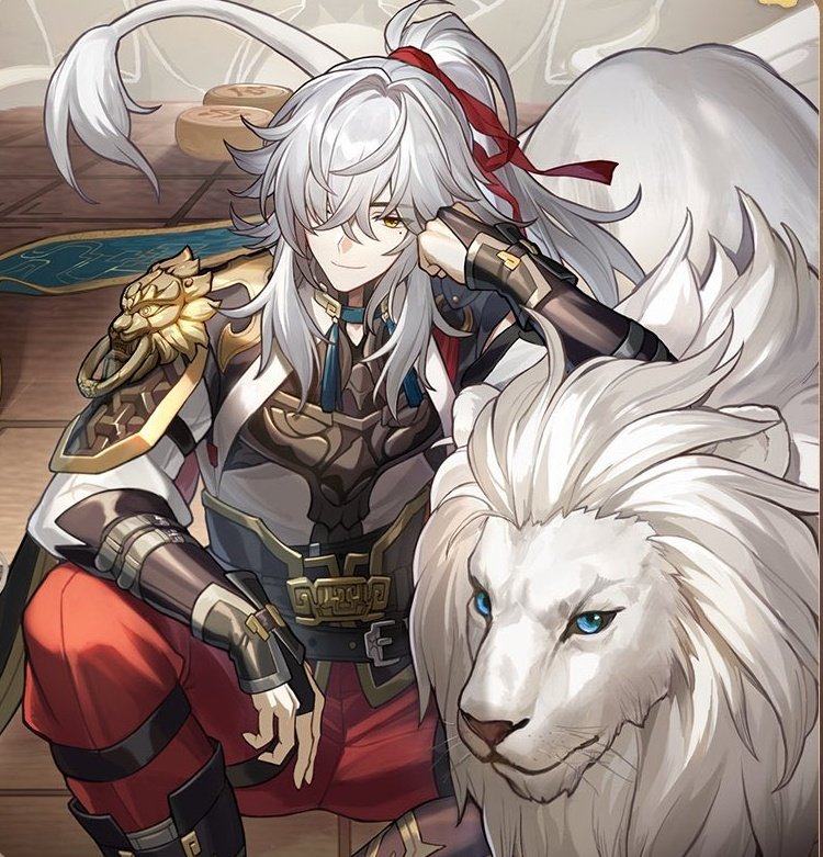 yuanismic's tweet photo. the irony of jing yuan adopting mimi because he loves small and delicate animals (like birds) only for mimi to be a huge lion that wipes clean catties worth of meat got me giggling https://t.co/uA31jJQTfD