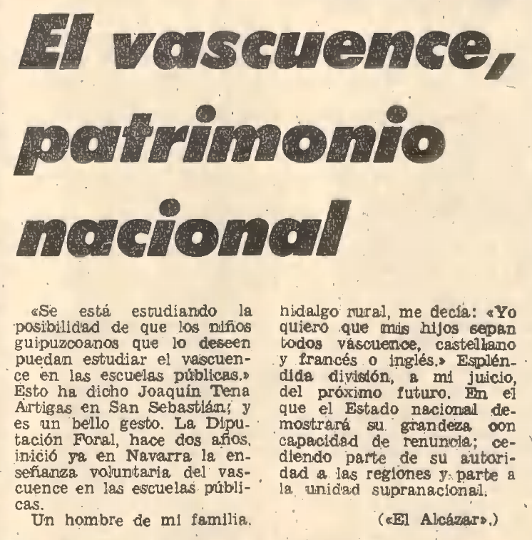 IkerMadrid12's tweet photo. «El vascuence, patrimonio nacional» (El Alcázar, 1967) https://t.co/LybBT8whbf