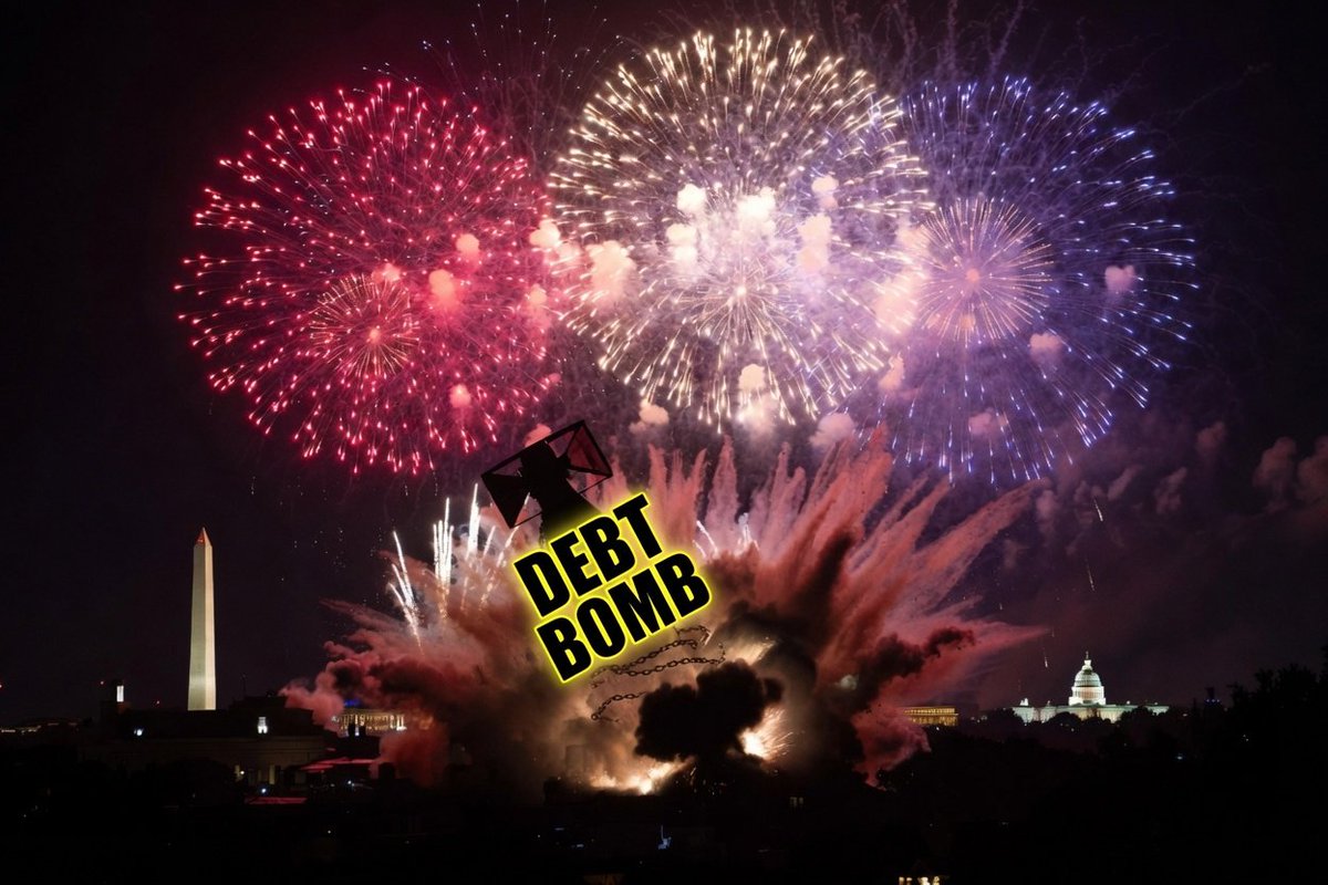 MainStreetEco's tweet photo. While fireworks celebrate 250 years of American freedom, our $39+ trillion national debt is a ticking time bomb threatening to explode and shatter the prosperity we pass to our children and grandchildren....Fiscal irresponsibility is the biggest threat to our republic. https://t.co/x13TcW4ipa