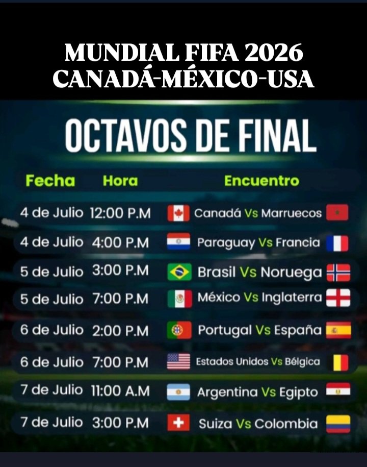 Vicalomarmar's tweet photo. FECHA / HORA / OCTAVOS MUNDIAL FIFA 2026 https://t.co/zI50ySnvu6