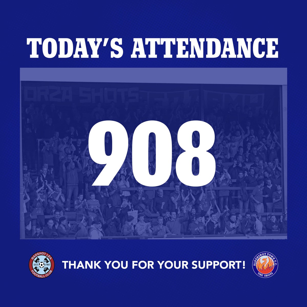 OfficialShots's tweet photo. You've done it again! 👏

Thankyou to the 908 supporters who made the journey today, marking the second year running that this fixture has broken our host's attendance record.

Our gratitude goes out to all the hard working people at Badshot Lea who made this afternoon's occasion such an enjoyable one. Cheers! ❤️💙