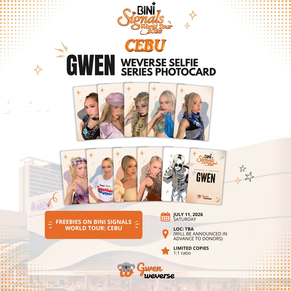 Gwen_Weverse's tweet photo. BINI: SIGNALS WORLD TOUR CEBU  FAN SUPPORT 🧡

Fan Support by: @Gwen_Weverse  
To be distributed by: @BINIyaan_ 

🐨 MBF, Like & RT this post
🐨 1:1 only (limited quantity)
🐨 Random pull
🐨 Location & Time: TBA
🐨 Show proof to claim

See you in Cebu, aGwengers and Blooms! 🤟🏼

#BINI #BINI_SignalsWorldTourCebu #BINI_Gwen