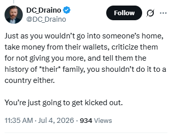 4HumanUnity's tweet photo. That’s a hateful lie, especially on America’s 250th birthday. Immigrants don’t "take from the wallet", many pay taxes they’ll never fully collect back, and even the Koch-backed libertarian Cato Institute found they generated a $14.5 trillion fiscal surplus over 30 years. https://t.co/feh0QHSwXf