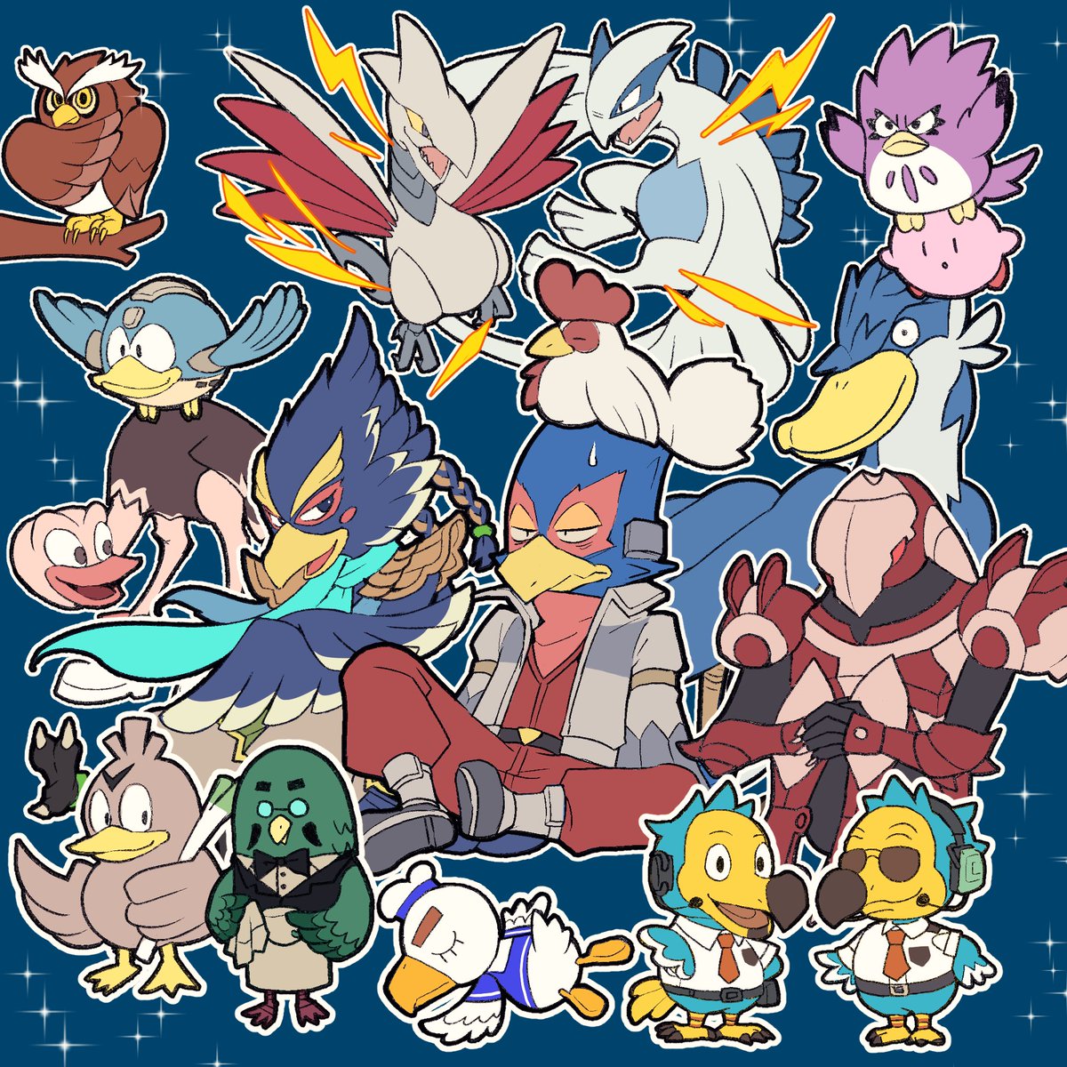 tako_row's tweet photo. スマブラの鳥スピリッツ描いてたらハトの巣の場面描きたくなって、結局三人に増えてしまった　ゴチャゴチャ！ https://t.co/KiBlgdiweC