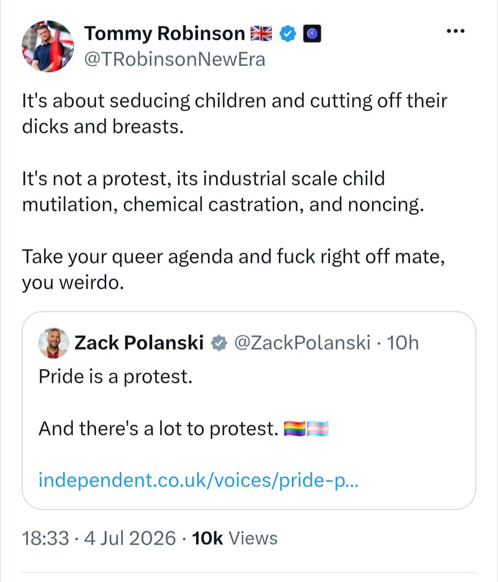 ZackPolanski's tweet photo. This is exactly why we have Pride.

Because a few years ago this would have just been a hateful fringe figure - but this is where our politics is heading with a Government that kertows.

We will resist. And bring hope (*and* electing progressive politicians.) We will win.

🏳️‍🌈🏳️‍⚧️ https://t.co/xGC9SReVDJ