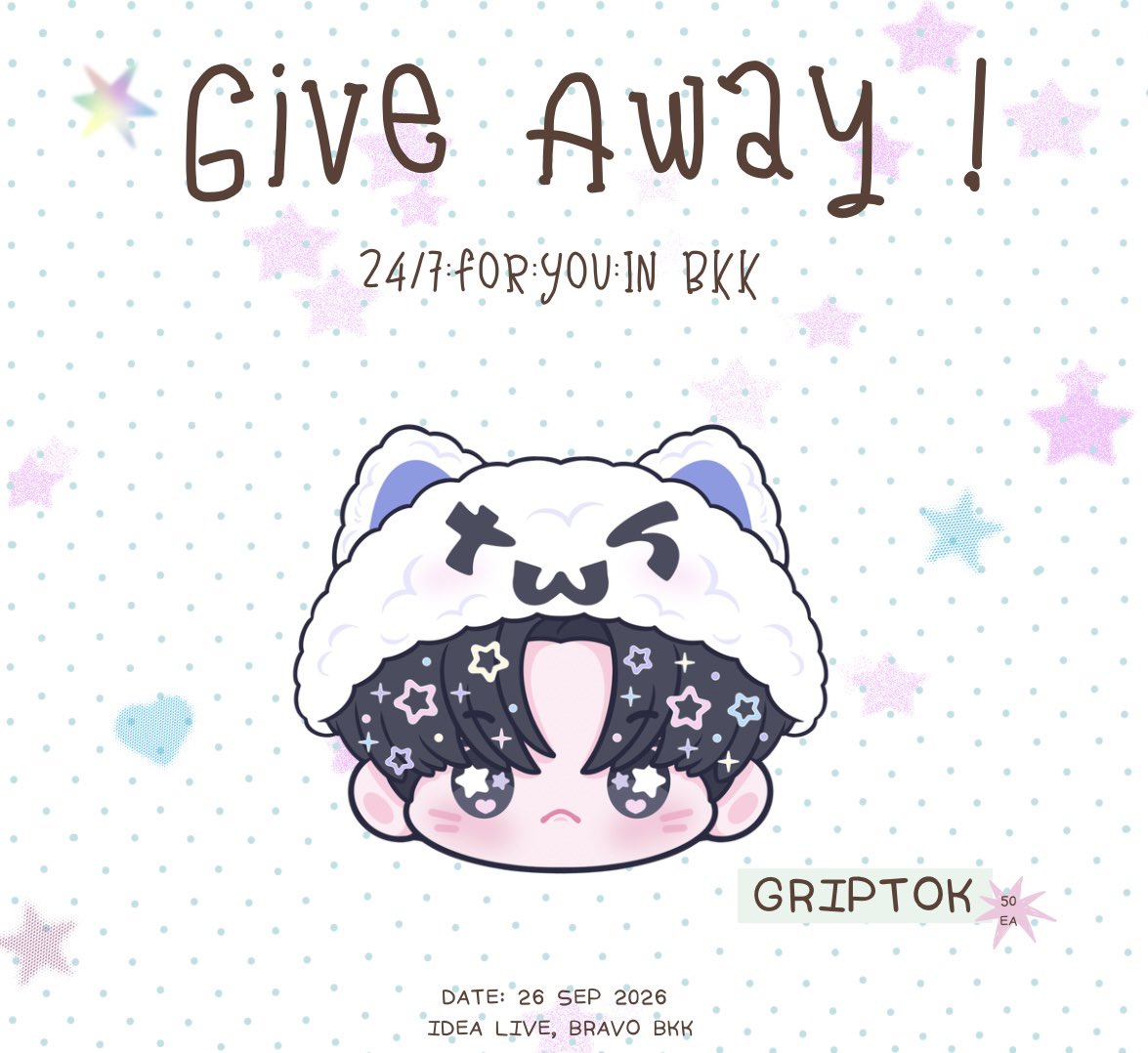 cinsflostyu's tweet photo. ᳝ 𓈒🍁 ࣪⑅ Give Away ! 𓂂 ˳🍥ׄ   *

#247FORYOU_IN_BANGKOK

Dohoonie Griptok 50 ea.

Date : 26 SEP 2026
📍 IDEA LIVE, BRAVO BKK

— pls, kindly rt 🪽
#ซาอีแจกของ https://t.co/fr5QAwtFWH