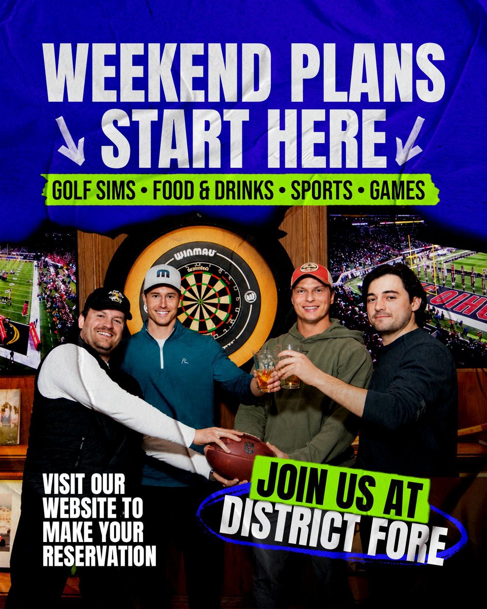 DistrictFore's tweet photo. #Teeup, throw darts, and make it a #night to remember.

#DistrictFore is the perfect place to hang out.

🎯 Darts: $4 per person, per hour
⛳ Golf Simulators: $30/hour | Tuesday - Thursday &amp; $50/hour | Friday - Sunday

📍 233 E Chicago St | Historic Third Ward https://t.co/wkcrdbMj48