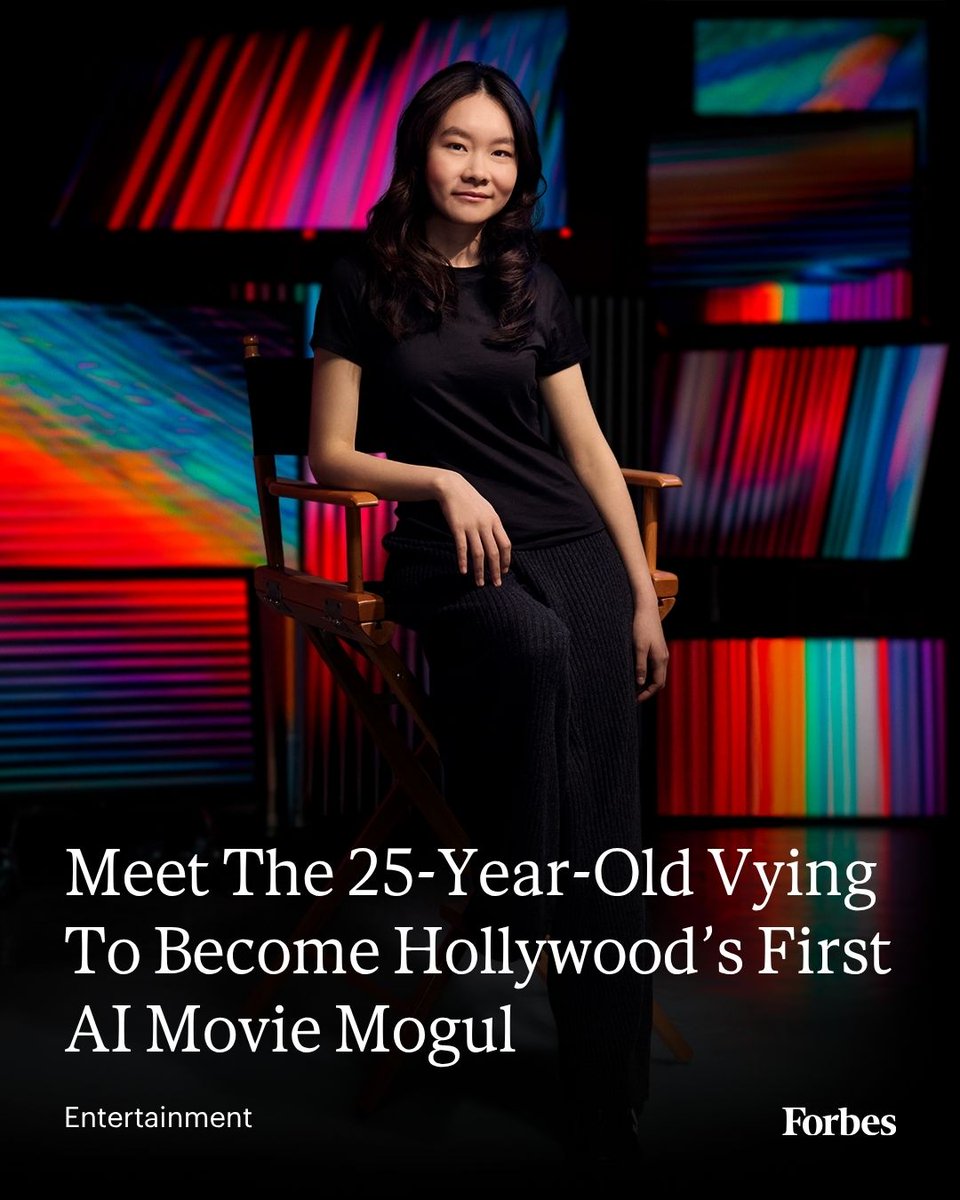 Forbes's tweet photo. Ex-Google engineer Cecilia Shen cofounded Utopai to crack the code on long-form AI-generated content. And thanks to an investment from NBA legend Carmelo Anthony, the Under 30 alum is now running a billion-dollar studio.
Read more: https://t.co/ua0HCAFe3v
Photo: Cody Pickens for Forbes