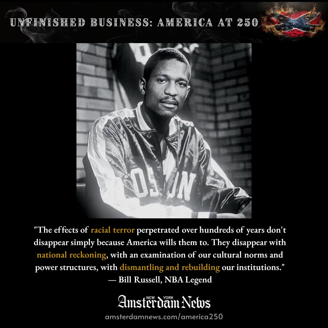 NYAmNews's tweet photo. Sports has always been a mirror of America's racial reality.
Read more: https://t.co/sW0caMjUuq
#BillRussell #Kaepernick #UnfinishedBusiness #BlackAthletes #AmericaAt250 #America250 https://t.co/AFBYnTVMzd