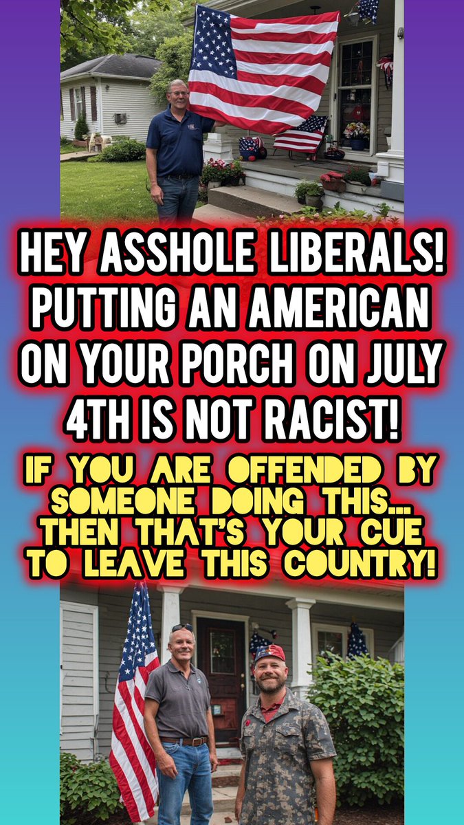 Shanedavis3348's tweet photo. If you think it's racist or offensive that someone has their American flag out...then that's your sign to GET OUT of this Country! #usa250 #redwhiteblue #usaforever #julyfourth #maga #trump #americafirst https://t.co/ECJUYzwMF6