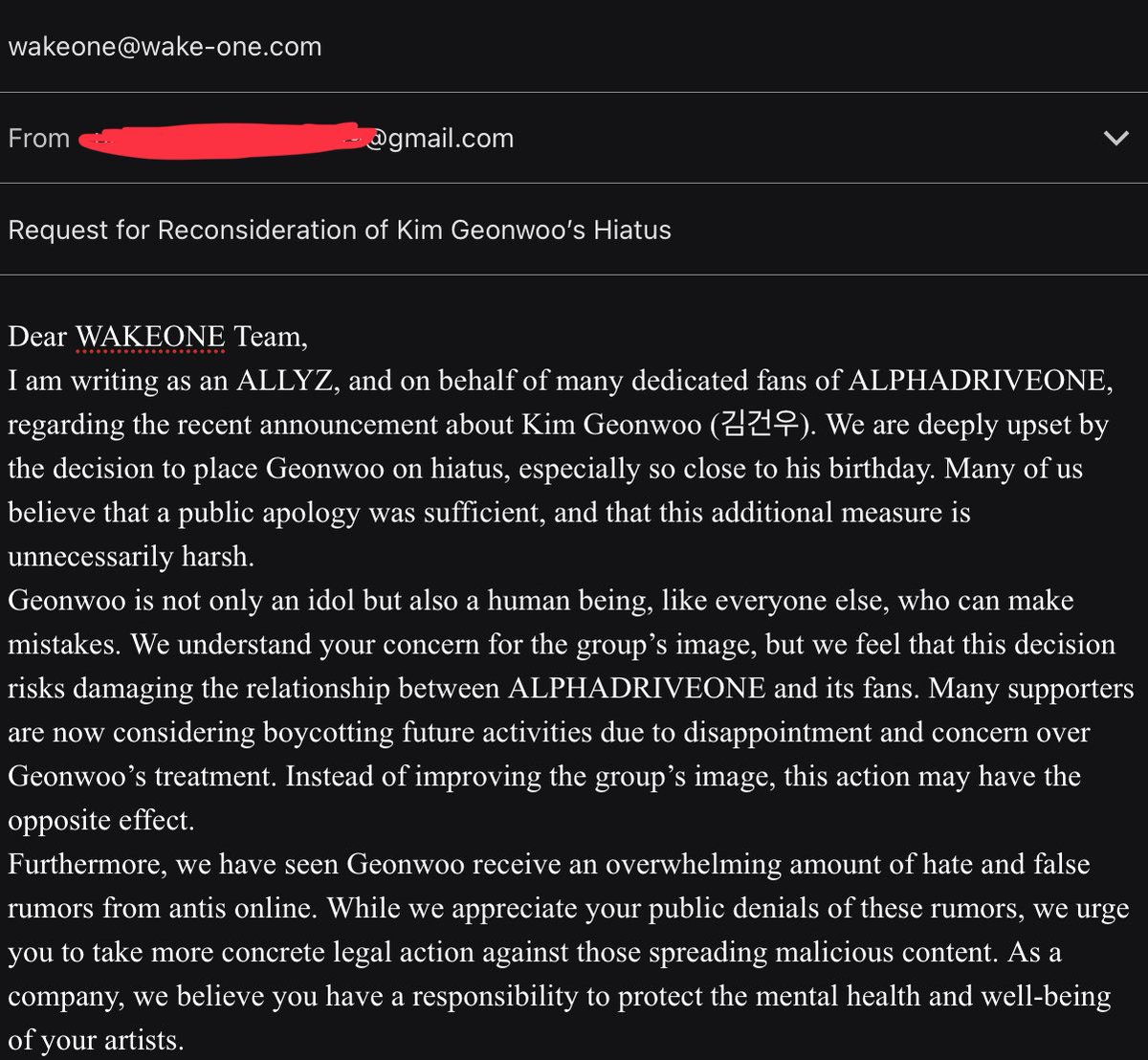 GeonwooDefender's tweet photo. EXAMPLE EMAIL PROVIDED
- The Google doc link: https://t.co/Cnbe4BgU5z
- WAKEONE'S EMAIL: wakeone@wake-one.com 

ALLYZ SHARE, REPOST AND HELP IF YOU WANT GEONWOO BACK!! #trending #ALPHADRIVEONE #ALD1 #GEONWOO #ALD11S8 #PROTECTGEONWOO #WAKEONEPROTECTYOURARTIST #BRINGGEONWOOBACK https://t.co/wMM3R08WcW