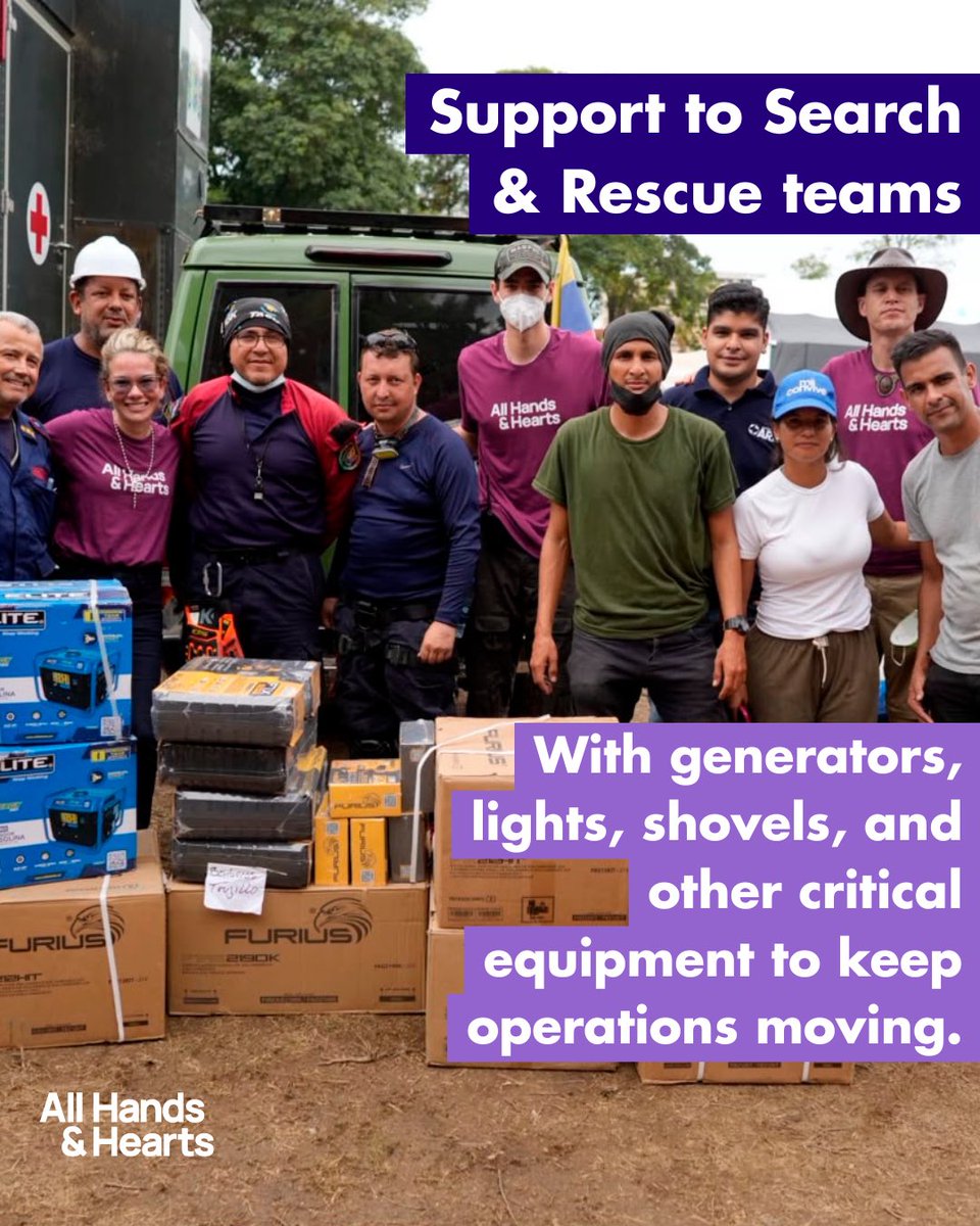AllHandsHearts's tweet photo. All Hands & Hearts was on the ground <24hrs after Venezuela’s earthquakes. So far:
🛻 ~35K reached w/ food, water & shelter
⚒️ S&R teams equipped
🥘 ~100K meals provided
📡 38 Starlinks delivered
💊 ~14K doses of medicine
💦 ~12K bottles of water
⛺️ 200 tents & 200 sleeping bags

Thank you Alimenta la Solidaridad for your partnership.🙏

👉 https://t.co/RWQVjo6JUy