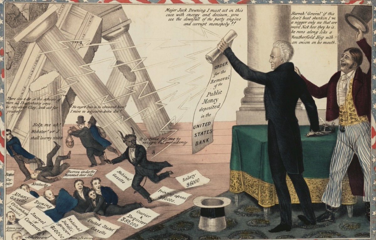 MLiamMcCollum's tweet photo. 194 years ago today, on Independence Day, Andrew Jackson was presented with a bill to recharter the Second Bank of the United States. 

The People’s President reportedly told Martin Van Buren: “The Bank, Mr. Van Buren, is trying to kill me, but I shall kill it.” 

He wrote to Congress six days later: “The bill ‘to modify and continue’ the act entitled ‘An act to incorporate the subscribers to the Bank of the United States’ was presented to me on the 4th July instant. Having considered it with that solemn regard to the principles of the Constitution which the day was calculated to inspire, and come to the conclusion that it ought not to become a law, I herewith return it to the Senate….”

He vetoed the bill and launched the “Bank War” to abolish the central bank. 

On America’s 250th, we should declare independence from the Federal Reserve!