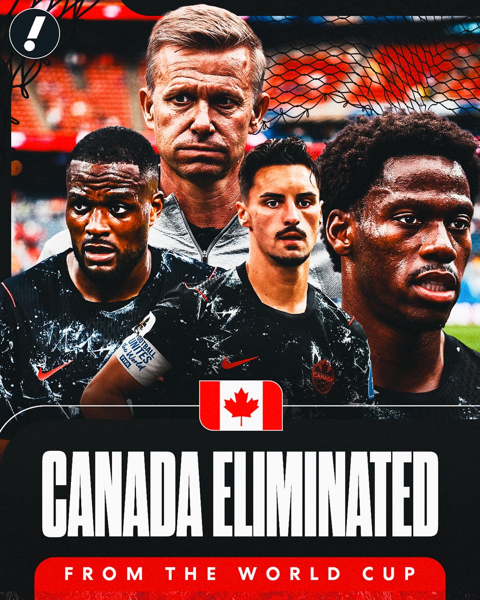 YahooSports's tweet photo. Canada is the first host nation to be eliminated from the 2026 World Cup after its loss to Morocco in the Round of 16. https://t.co/xI4ZGx8AOw