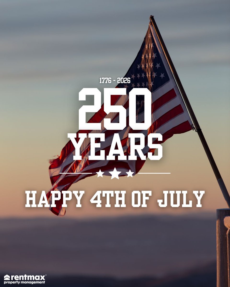 rentmaxpm's tweet photo. 🦅 Happy 4th of July! 🦅

Celebrating 250 years of freedom, unity, and the American spirit ❤️🤍💙

Wishing everyone a safe and joyful Independence Day filled with family, fireworks, and unforgettable moments! ��🎆 

#america #250 #rentmaxpropertymanagement https://t.co/MVVuuL5Hxg