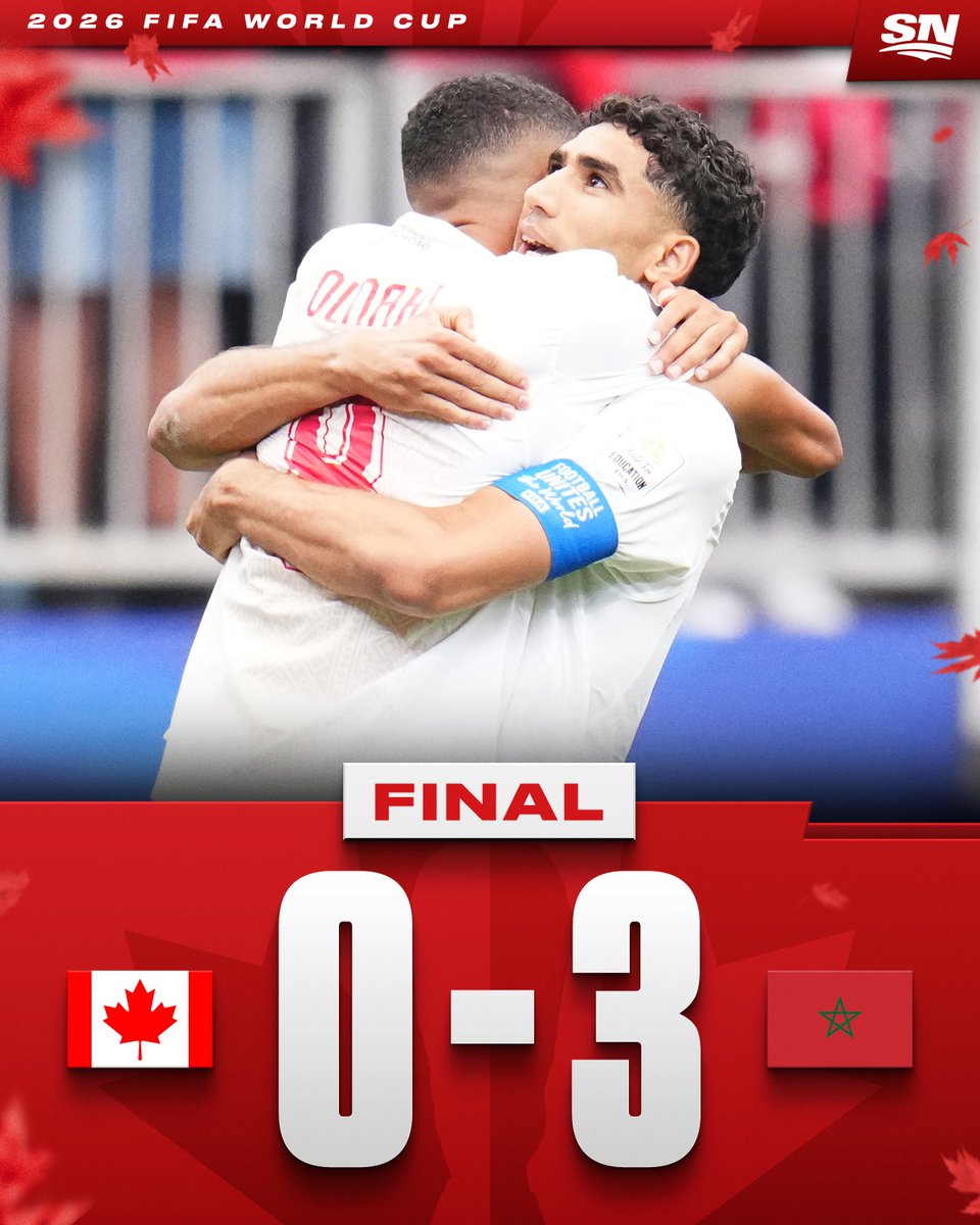 Sportsnet's tweet photo. Canada’s run at the #FIFAWorldCup comes to a close with a loss to Morocco in the Round of 16. https://t.co/ni9NFWSO9c