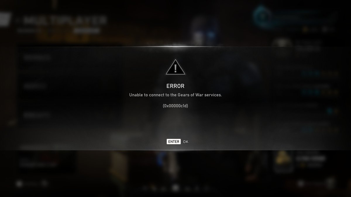 NotHurbMonky43's tweet photo. Been trying to play Gears 5, but this started happening ever since Thursday every time I try to load into online, apparently it's account specific from what I've gathered, but it's also server side which I can't do anything about. @GearsofWar 
@Community_Gears https://t.co/o5Dfoh2dFG