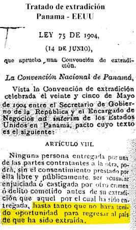 RobGonzalez_PA's tweet photo. @albarria1 @sabribacal @prensacom El artículo VIII del tratado de 1904 (adjunto) dice literalmente: "hasta tanto que no haya tenido oportunidad para regresar". ¿Tuvo RM oportunidad de regresar a USA después de su extradición? la respuesta es SÍ. Por lo tanto, y desde ese momento, no le asiste especialidad alguna. https://t.co/7o9izvJS7j