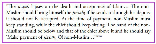 SagasofBharat's tweet photo. When Aurangzeb imposed Jizyah in 1679 he asserted:

The Jizyah lapses on the death and acceptance of Islam. At the time of payment Non-Muslim must be standing while the collector should be sitting. https://t.co/rsWXXANuvM