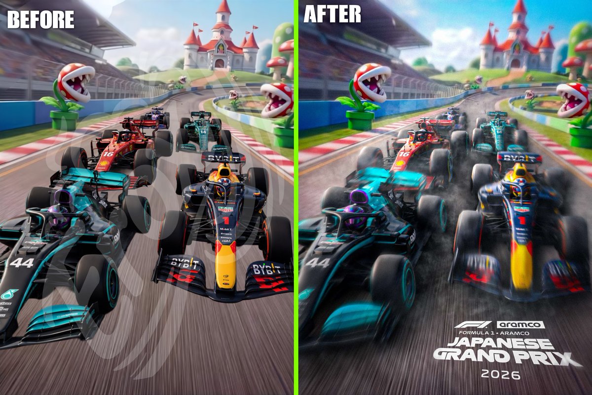 erox113's tweet photo. Petit before after d'une affiche de formule 1 pour le grand prix de 2026 
Poster pour le fun , ça n'est pas officiel @F1 💕
#poster #ibispaint #cars #voiture #Formule1 https://t.co/VbXrHAyUOL