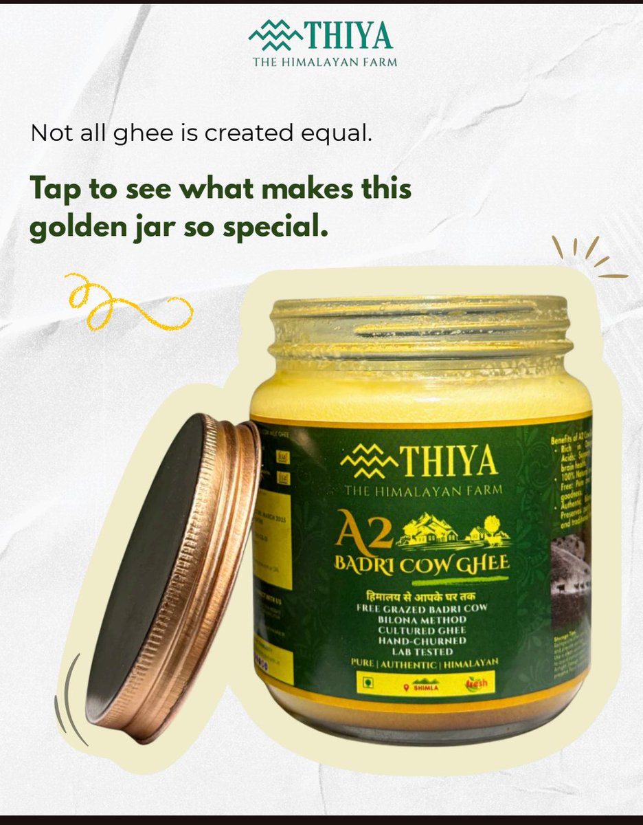 thiyafarms's tweet photo. POV: You finally stop settling for mid ghee and switch to authentic Himalayan gold.✨

We take our craft seriously so your meals taste elite. Thiya's Badri Cow Ghee is slow-cooked to absolute perfection, giving you that nostalgic aroma and taste that hits just right. https://t.co/9CpIRPO06n
