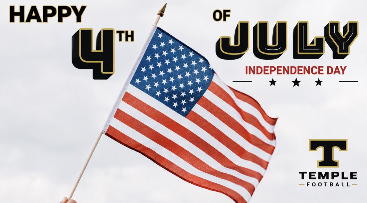 THSFootballGA's tweet photo. Happy Independence Day from Temple Football! ๐บ๐ธ๐
Today we celebrate the freedom, courage, and sacrifice that make this country great. Wishing everyone a safe and happy Fourth of July!
#SAGE #BUILTNOTGIVEN #ONECOMMUNITYONEROAR https://t.co/CmjSGf5nbj