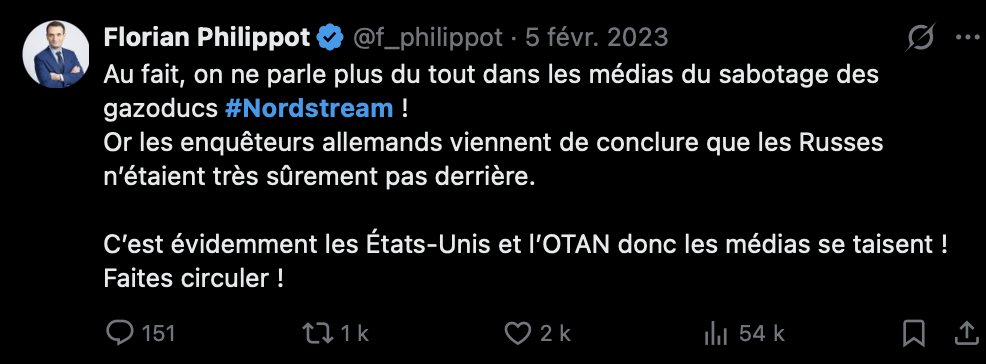 tristanmf's tweet photo. Philippot sur nordstream.
Today "les complotistes avaient encore raison ! C'était les ukrainiens !" 
Hier, le même Philippot : c'est les américains ! C'est l'OTAN ! C'est les norvégiens ! https://t.co/V2w7gwDO0U