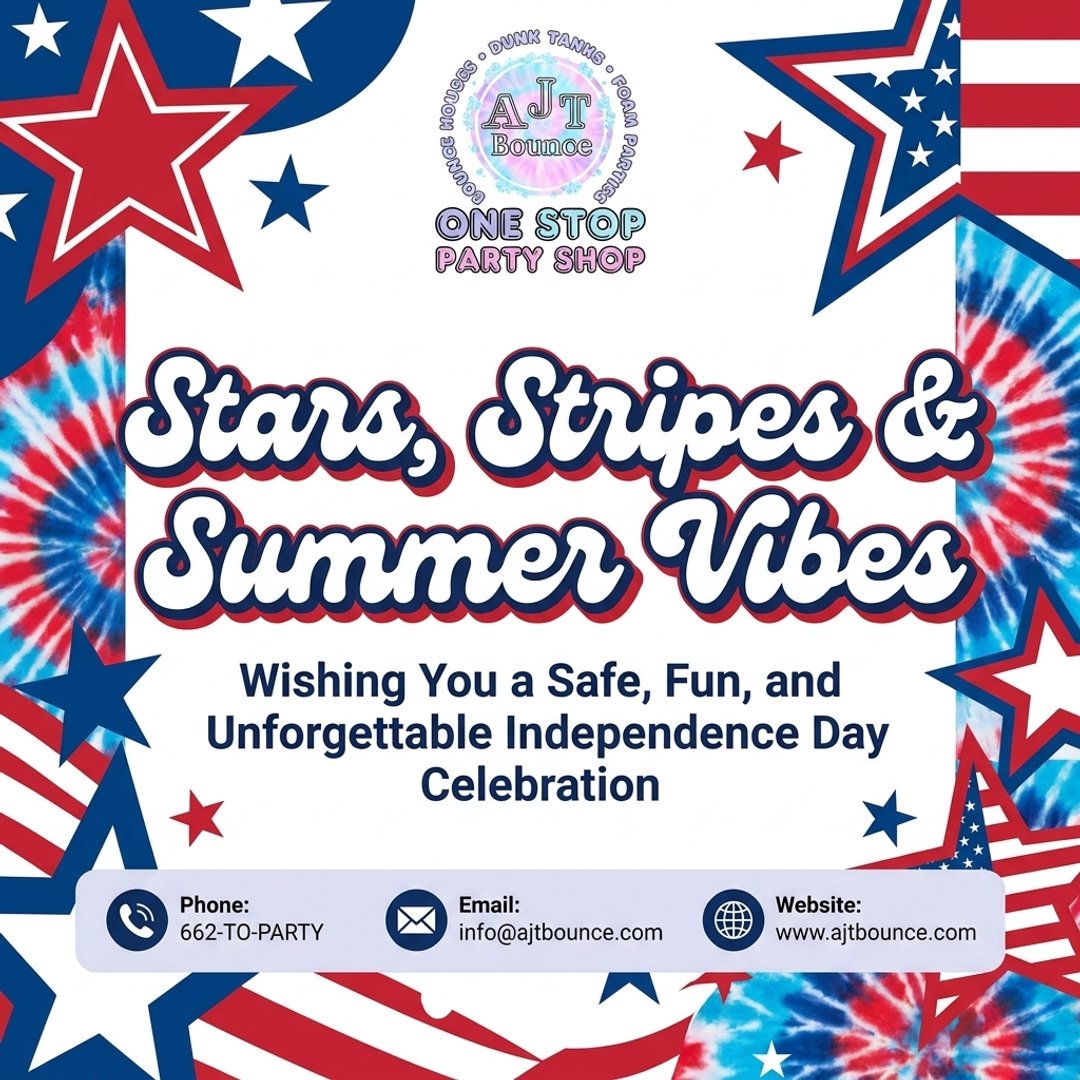 AJTSuppliesinc's tweet photo. Celebrate July 4th with patriotic bounce fun from AJT Bounceโcall 662-TO-PARTY or email info@ajtbounce.com for availability. #letsbounce #FourthOfJuly #StarsAndStripes #AJTBounce #FamilyFun #FoxboroMA https://t.co/nonQ4WLFkf