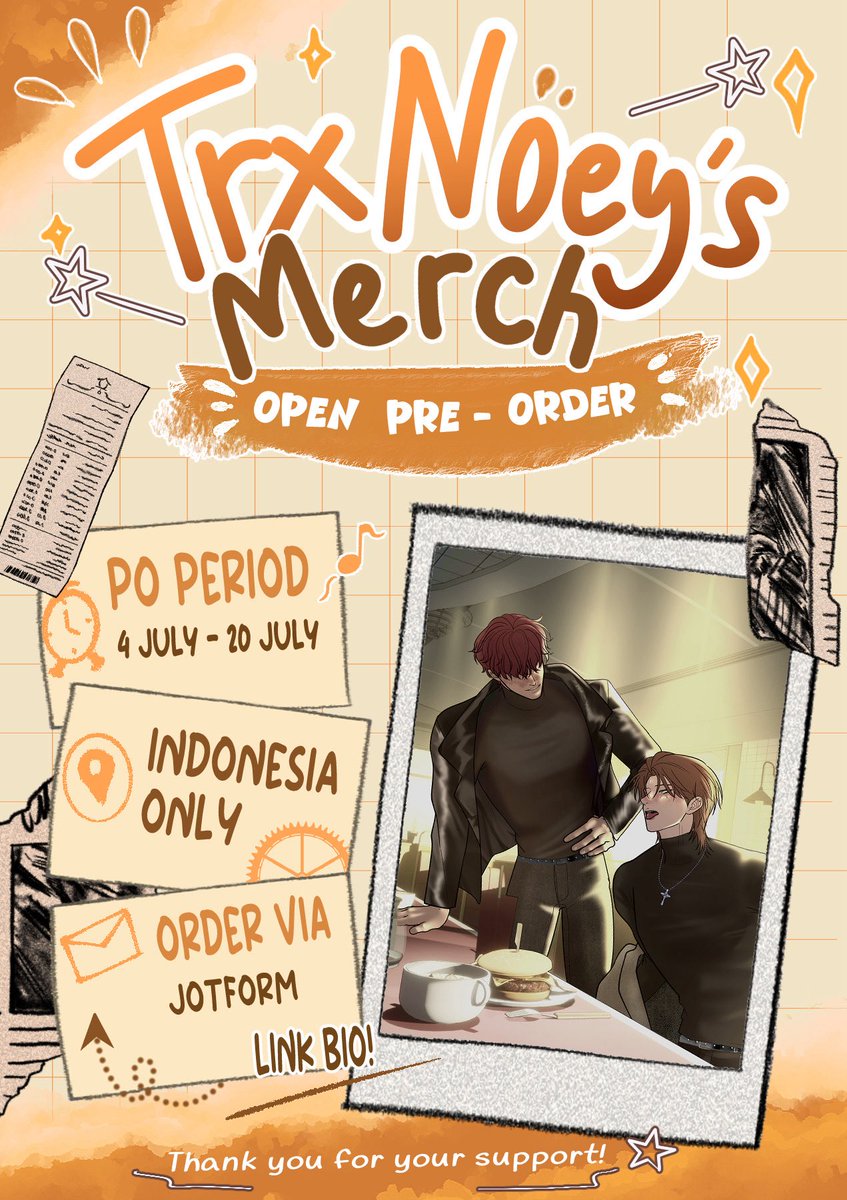 trxnoey's tweet photo. 🔁 RTs &amp; ❤️ are really appreciated! („• ֊ •„)੭💕

TrxNoey Merch Pre-Order is finally open! 🍂
🕖 PO Period: July 4–20
🇮🇩 Indonesia only

📎 Order via Jotform — link below! ⬇️ https://t.co/gOihybfvaf