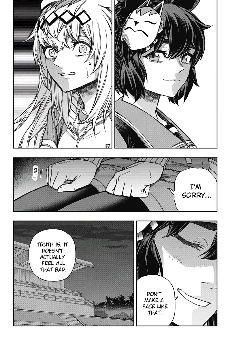 Delta60510's tweet photo. Watching everyone drift away from Oguri Cap : Super Creek, Inari One, Tamamo Cross,  and Dicta Striker hits harder than I expected. You can almost feel the anxiety eating away at her, even when she doesn't say a word.
#umamusume #manga https://t.co/2yw2V4JQJT