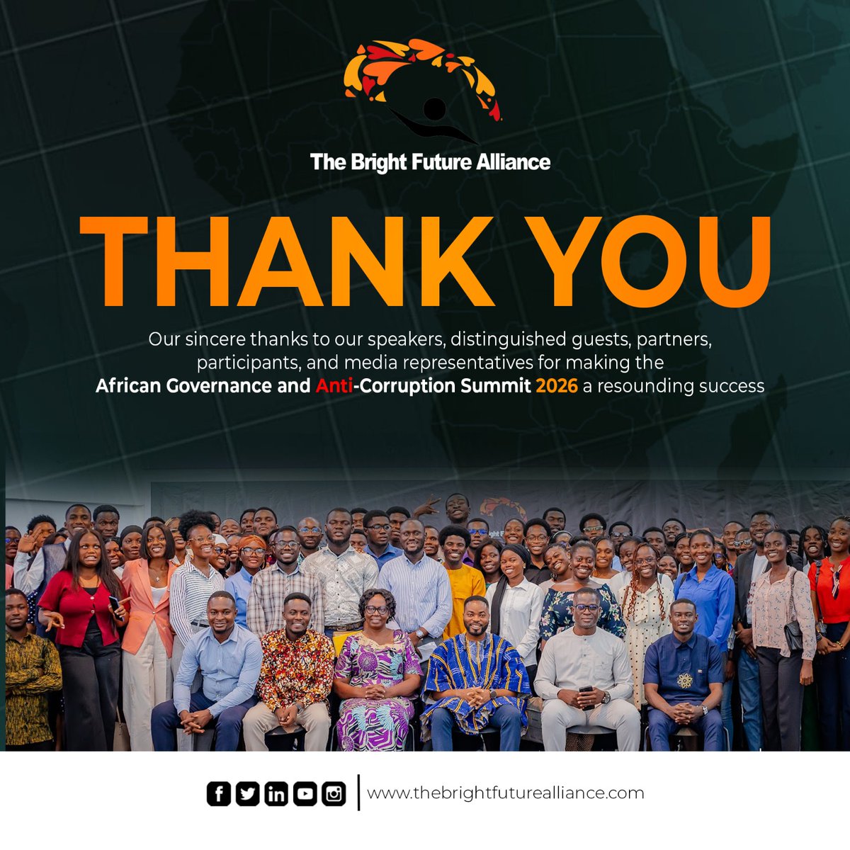 TheBFAlliance's tweet photo. We say a big thank you to our speakers, partners, participants, media, volunteers and everyone else for contributing to the success of the 2nd edition of the African Governance and Anti-Corruption Summit held in Accra, Ghana this year. https://t.co/9CHAGRbcRp